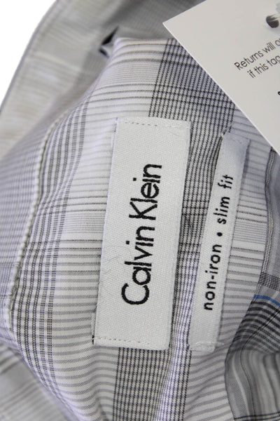 Calvin Klein Men's Long Sleeves Button Down Gray Plaid Shirt Size14.5