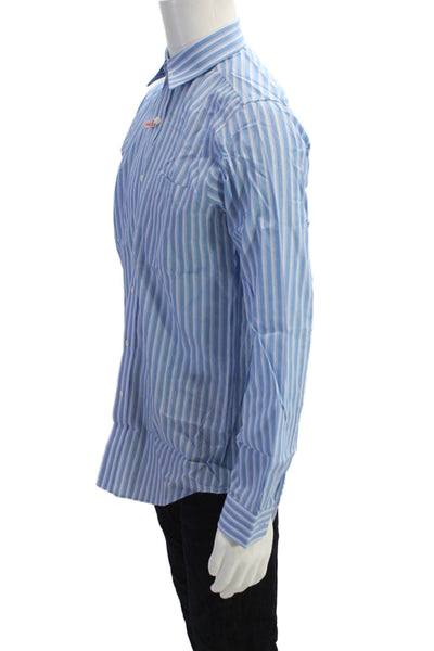 Black Brown 1826 Men's Long Sleeves Collared Button Down Striped Shirt Size S