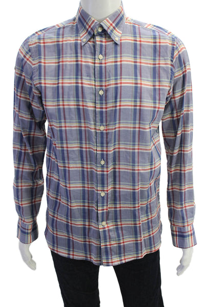 Hickey Freeman Men's Long Sleeves Button Down Multicolor Plaid Shirt Size S
