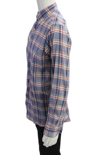 Hickey Freeman Men's Long Sleeves Button Down Multicolor Plaid Shirt Size S