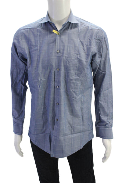 Calvin Klein Men's Long Sleeves Button Down Plaid Shirt Blue Size 14.5