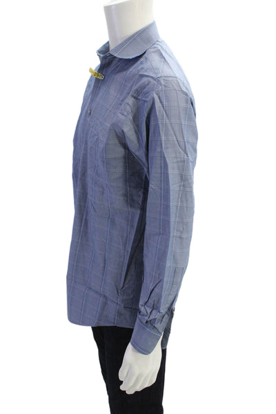 Calvin Klein Men's Long Sleeves Button Down Plaid Shirt Blue Size 14.5