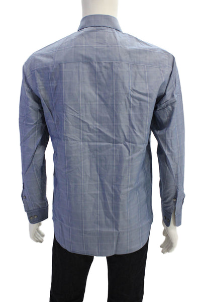 Calvin Klein Men's Long Sleeves Button Down Plaid Shirt Blue Size 14.5