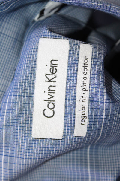 Calvin Klein Men's Long Sleeves Button Down Plaid Shirt Blue Size 14.5