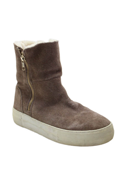 J/Slides Womens Suede Fuzzy Lined Zip Ankle Boots Shoes Brown Size 7