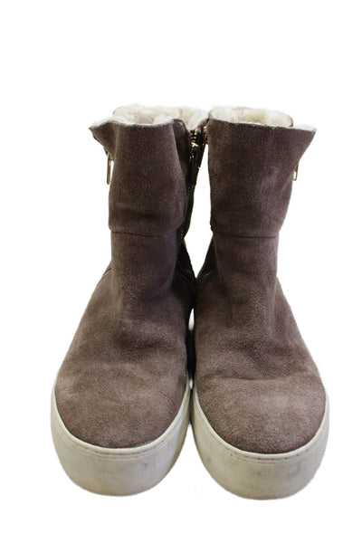 J/Slides Womens Suede Fuzzy Lined Zip Ankle Boots Shoes Brown Size 7