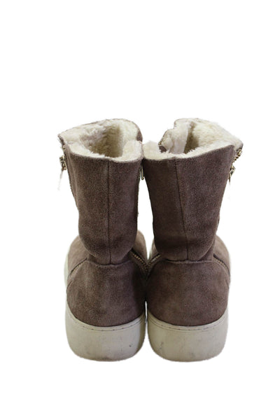 J/Slides Womens Suede Fuzzy Lined Zip Ankle Boots Shoes Brown Size 7