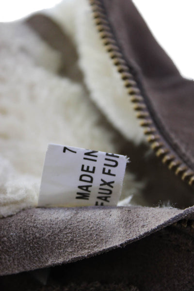 J/Slides Womens Suede Fuzzy Lined Zip Ankle Boots Shoes Brown Size 7