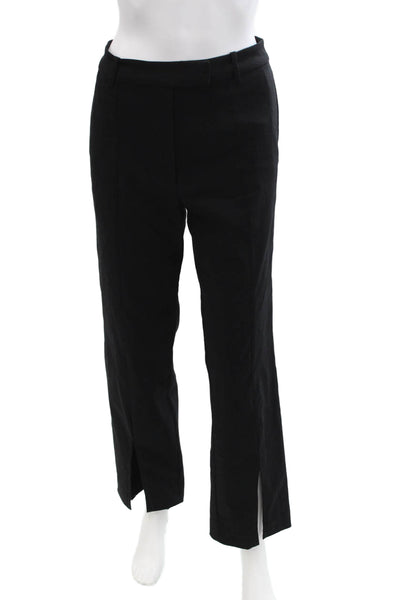 NBD Womens High Rise Pleated Slit Ankle Flare Leg Trouser Pants Black Size M
