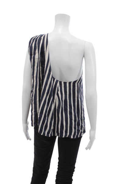 Zara Womens Striped Choker Neck Sleeveless Blouse Top Blue Size Small