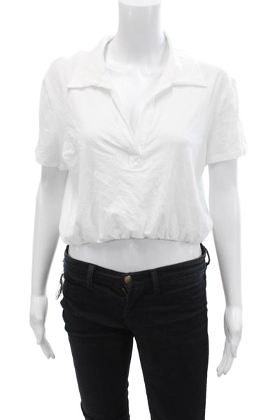 The Range Womens Cotton Collar V-Neck Short Sleeve Top White Size Large