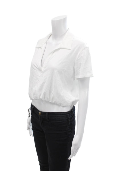 The Range Womens Cotton Collar V-Neck Short Sleeve Top White Size Large