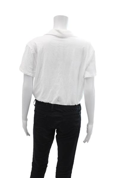 The Range Womens Cotton Collar V-Neck Short Sleeve Top White Size Large