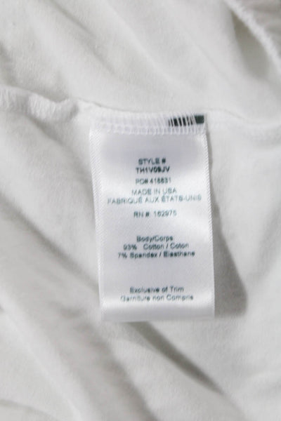 The Range Womens Cotton Collar V-Neck Short Sleeve Top White Size Large