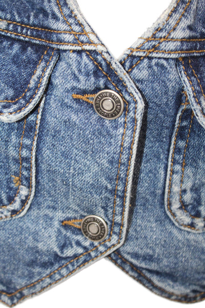 We The Free Womens Medium Wash Cotton Pockets Denim Vest Jacket Blue Size XS