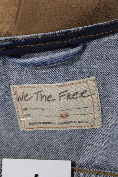We The Free Womens Medium Wash Cotton Pockets Denim Vest Jacket Blue Size XS