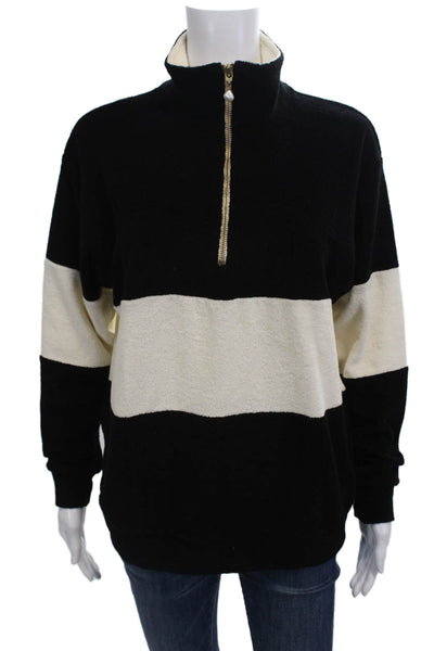 Donni WOmens Cotton Blend High Neck Half Zip Sweatshirt Black Size M
