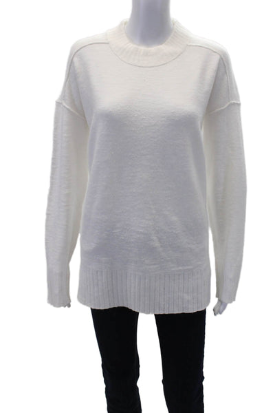 Free People Womens Round Neck Long Sleeve Pullover Sweater White Size XS
