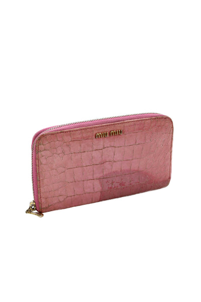 Miu Miu Womens Leather Zip Around Wallet Pink