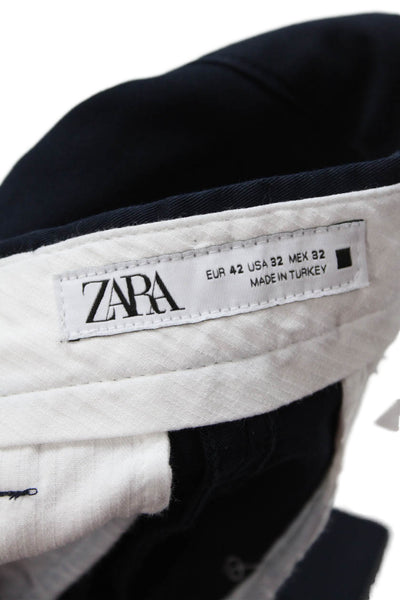 Zara Mens Flat Front Dress Pants Blue Size 32