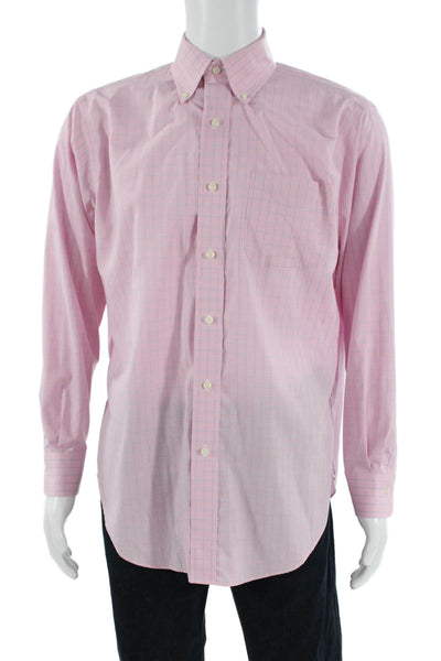 Lauren Ralph Lauren Mens Button Front Collared Plaid Pocket Shirt Pink Size 15.5