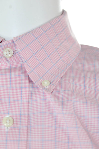Lauren Ralph Lauren Mens Button Front Collared Plaid Pocket Shirt Pink Size 15.5
