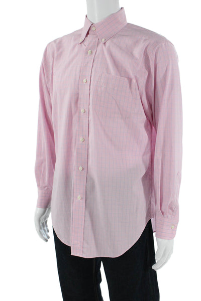 Lauren Ralph Lauren Mens Button Front Collared Plaid Pocket Shirt Pink Size 15.5