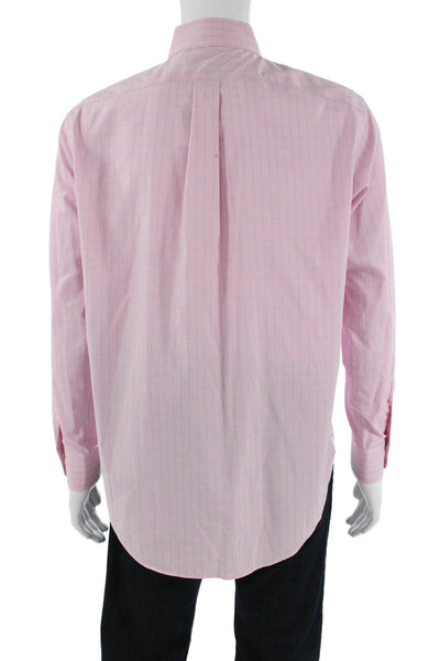 Lauren Ralph Lauren Mens Button Front Collared Plaid Pocket Shirt Pink Size 15.5