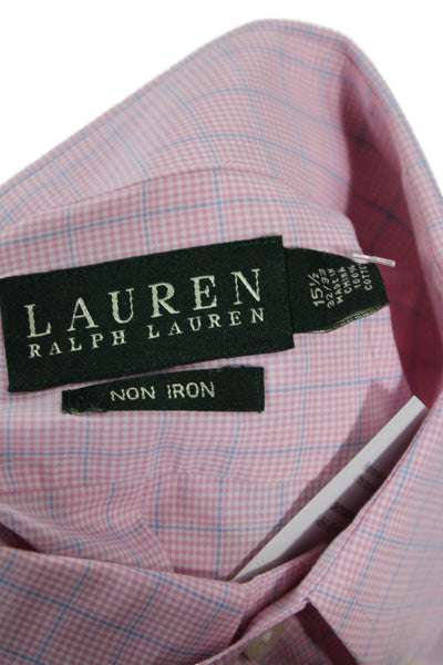 Lauren Ralph Lauren Mens Button Front Collared Plaid Pocket Shirt Pink Size 15.5