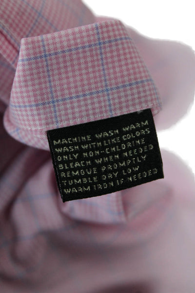 Lauren Ralph Lauren Mens Button Front Collared Plaid Pocket Shirt Pink Size 15.5