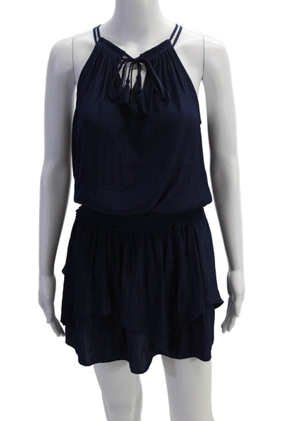 Ramy Brook Womens Ruched V-Neck Sleeveless Knee Length Dress Blue Size S