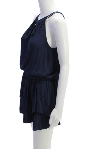 Ramy Brook Womens Ruched V-Neck Sleeveless Knee Length Dress Blue Size S