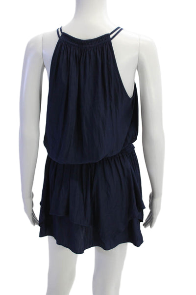 Ramy Brook Womens Ruched V-Neck Sleeveless Knee Length Dress Blue Size S