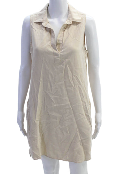 Bella Dahl Womens Solid Collared Sleeveless Dress Beige Size XS