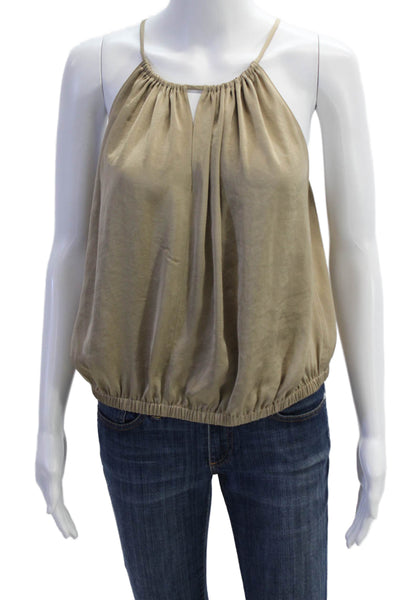 Theory Womens Satin Keyhole Pullover Tank Top Blouse Beige Size M