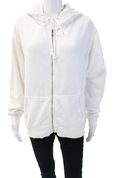 Brandy Melville Womens Long Sleeve Front Zip Hoodie Sweatshirt White Medium
