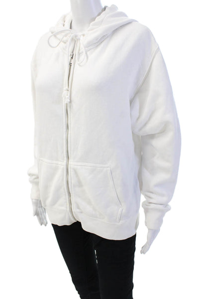 Brandy Melville Womens Long Sleeve Front Zip Hoodie Sweatshirt White Medium