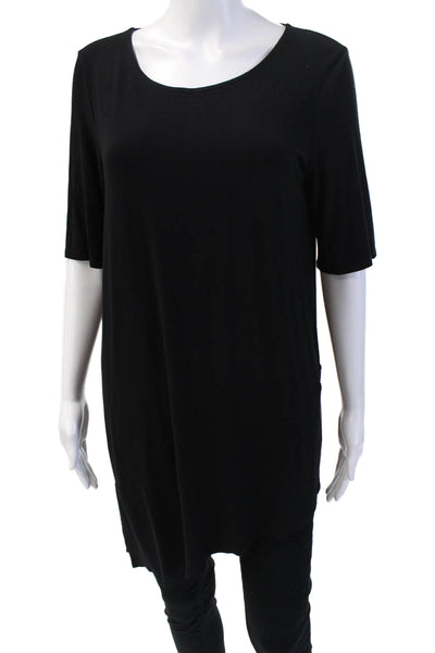 Eileen Fisher Women's Short Sleeves Asymmetrical Hem Tunic Blouse Black Size S