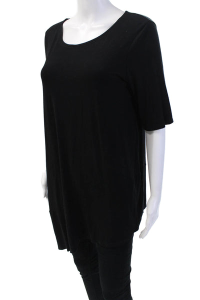 Eileen Fisher Women's Short Sleeves Asymmetrical Hem Tunic Blouse Black Size S
