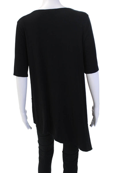 Eileen Fisher Women's Short Sleeves Asymmetrical Hem Tunic Blouse Black Size S