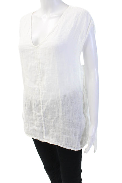 Grizas Women's V-Neck Sleeveless Slit Hem Linen Blouse White Size M