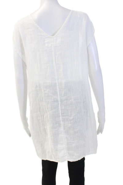 Grizas Women's V-Neck Sleeveless Slit Hem Linen Blouse White Size M
