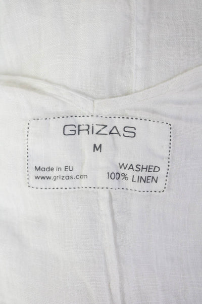 Grizas Women's V-Neck Sleeveless Slit Hem Linen Blouse White Size M