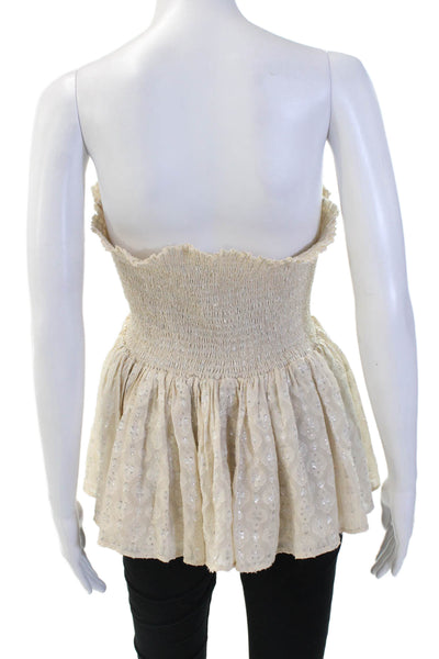 Athe Womens Metallic Ruched Sleeveless Strapless Top Beige Size 36