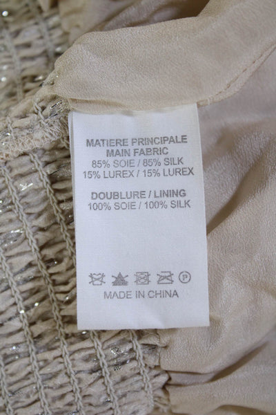 Athe Womens Metallic Ruched Sleeveless Strapless Top Beige Size 36