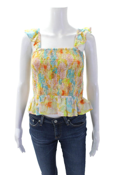 Roller Rabbit Womens Sleeveless Square Neck Smocked Abstract Top Multi Medium