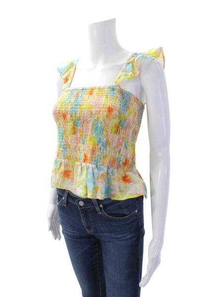 Roller Rabbit Womens Sleeveless Square Neck Smocked Abstract Top Multi Medium