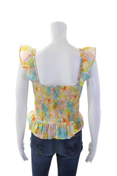 Roller Rabbit Womens Sleeveless Square Neck Smocked Abstract Top Multi Medium
