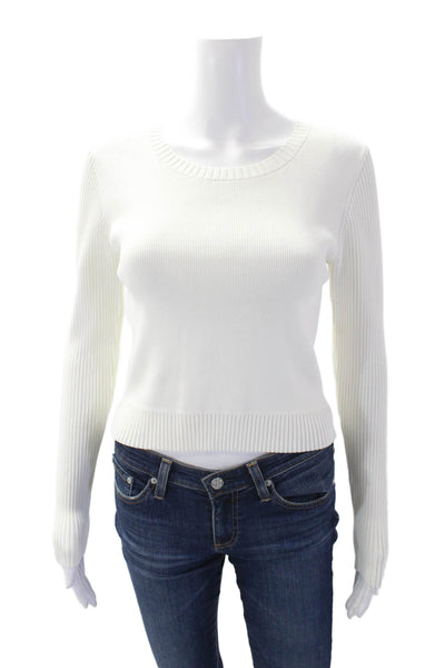 Michael Michael Kors Womens Long Sleeve Scoop Neck Stretch Knit Top White Medium