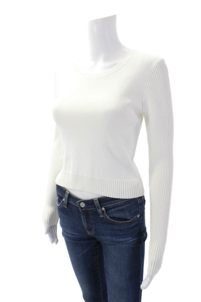 Michael Michael Kors Womens Long Sleeve Scoop Neck Stretch Knit Top White Medium